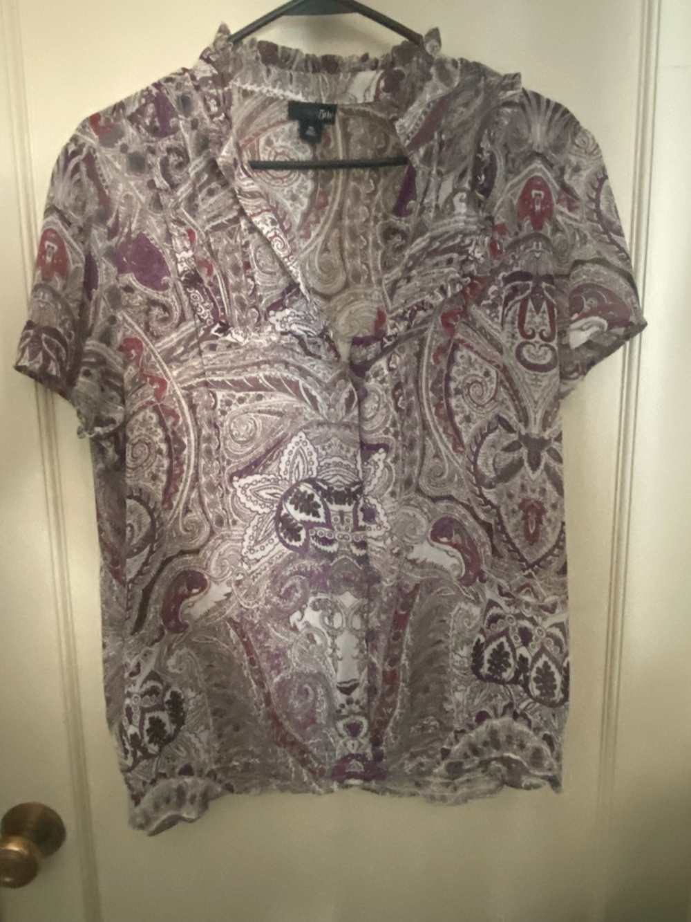 Paisley Short-Sleeve Blouse in Lavender and Cream (East 5th)